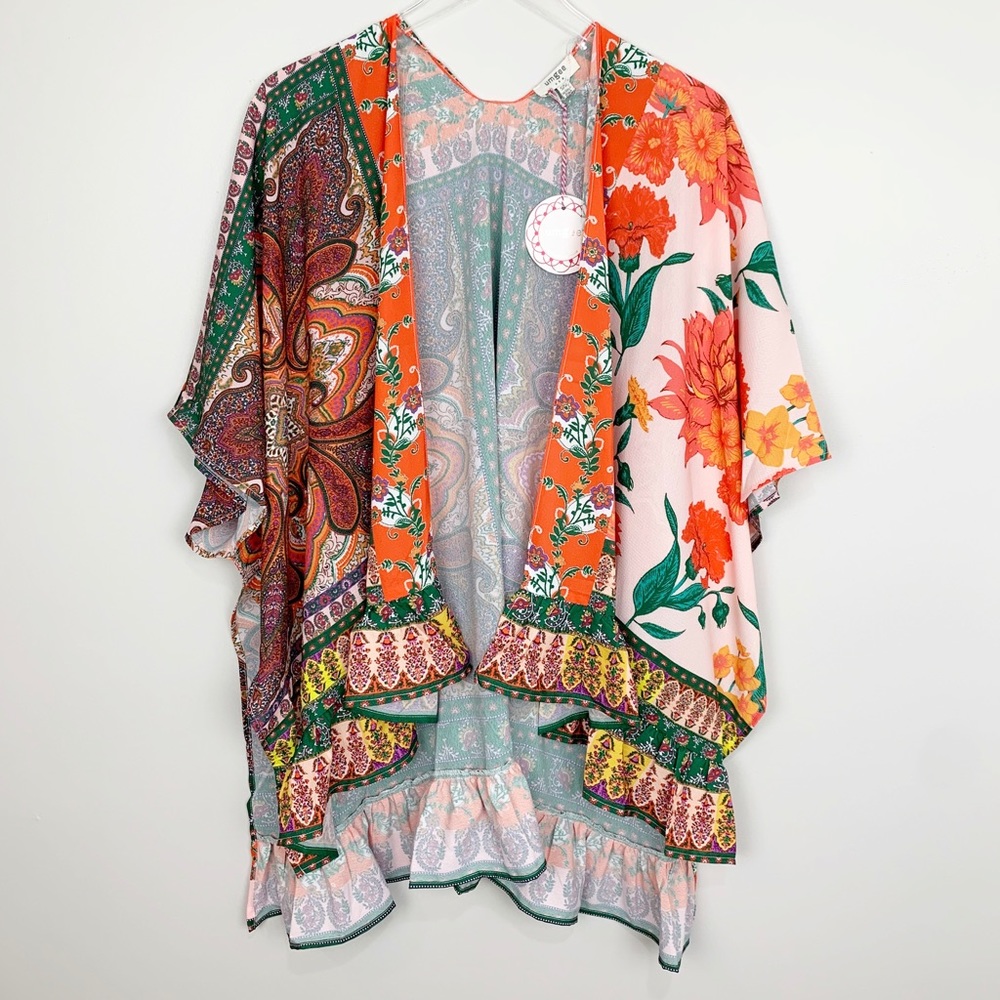 Garden Party Kimono Umgee Floral Print Orange - Picture 6 of 8